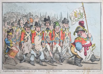 Milizia supplementare che si diverte per venti giorni, o i francesi ci invadono, hay damme, chi ha paura pubblicato da Hannah Humphrey nel 1796 da James Gillray